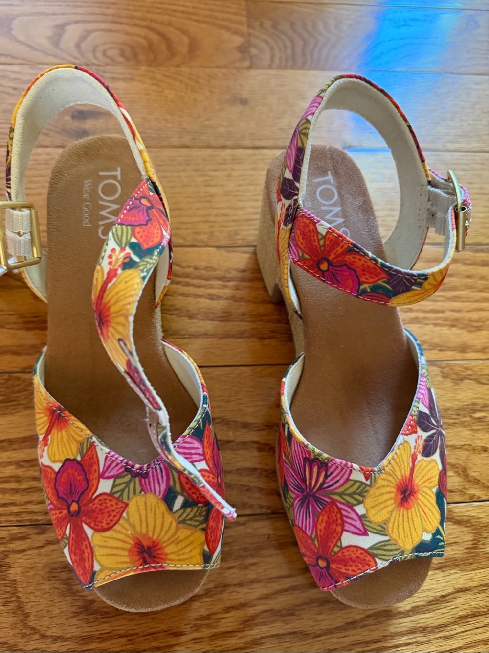 TOMS Floral Slingback Wedge Sandals - Yellow, Pink, Orange